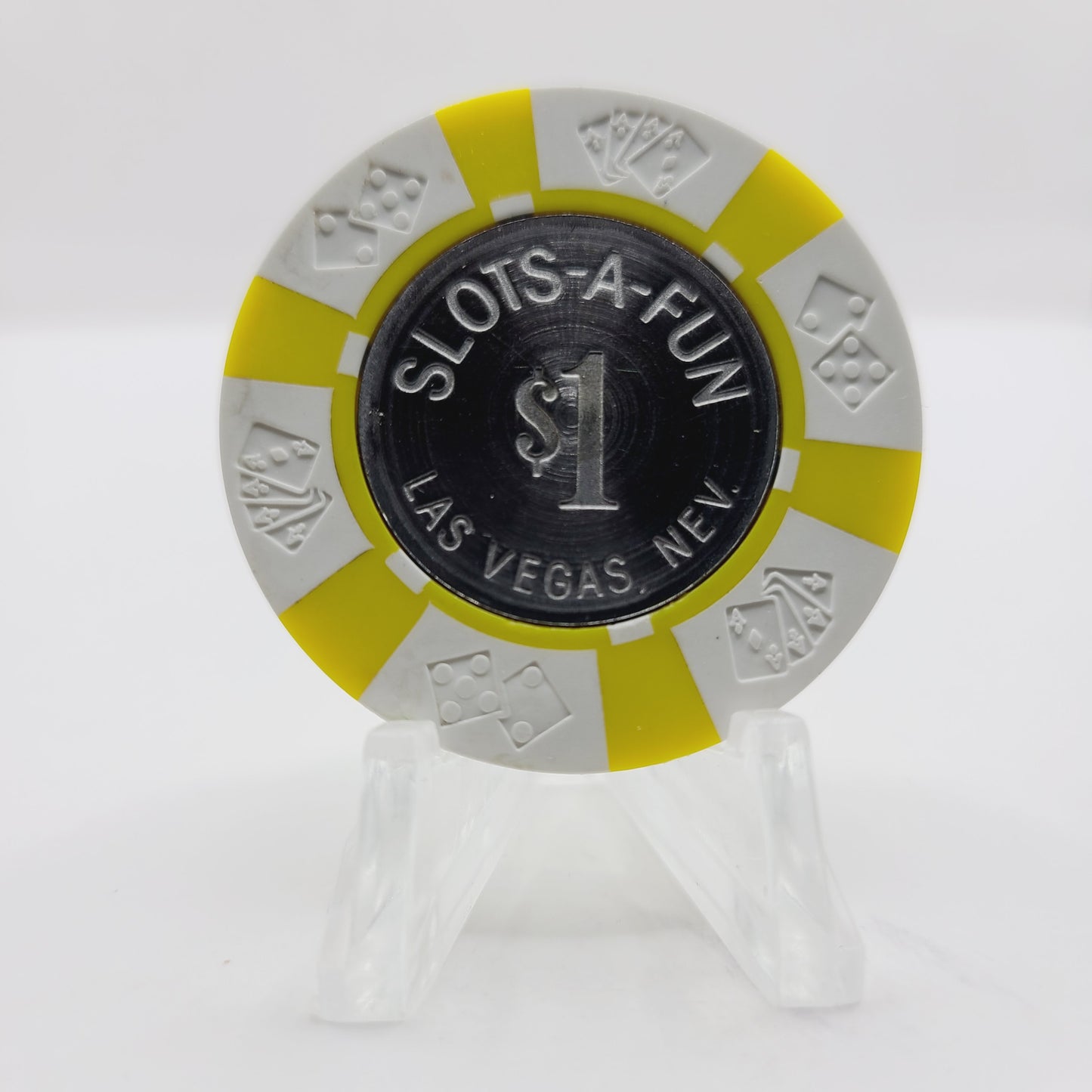 Slots-A-Fun Casino Las Vegas Nevada 1975 $1 Chip N0948.E (Rare) **E in Vegas a F on one side