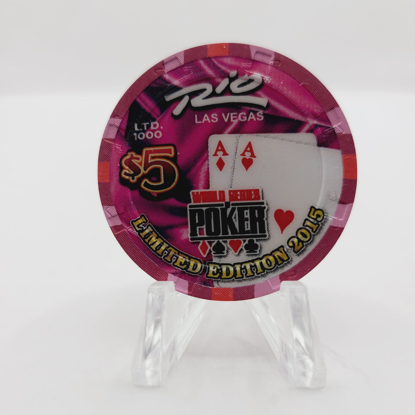 Rio Hotel Casino Las Vegas Nevada 2015 WSOP "Pair of Aces" Five Dollar Casino Chip D1925 LTD 1000