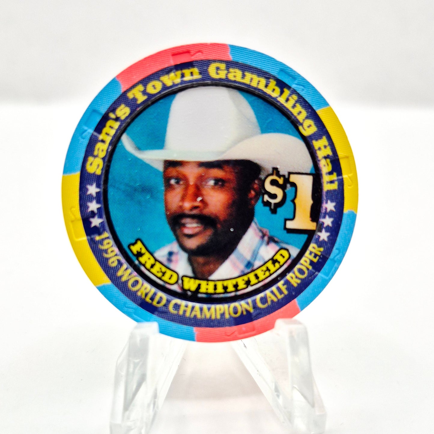 Sam's Town Hotel Casino Las Vegas Nevada 1998 'Fred Whitfield NFR' $1 Casino Chip V3365