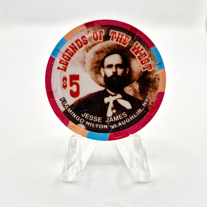 Flamingo Hilton Laughlin Nevada 1996 'Legends of the West - Jesse James' Series 8 LE $5 Casino Chip N8285
