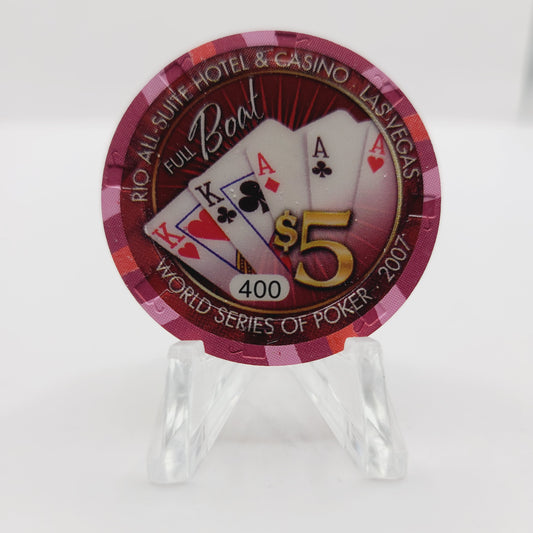 Rio Hotel Casino Las Vegas Nevada 2007 WSOP "Full Boat" $5 Casino Chip E6373