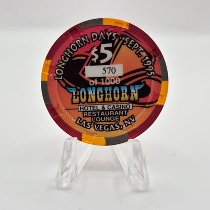 Longhorn Hotel Casino Las Vegas Nevada 1995 $5 Casino Chip N2624