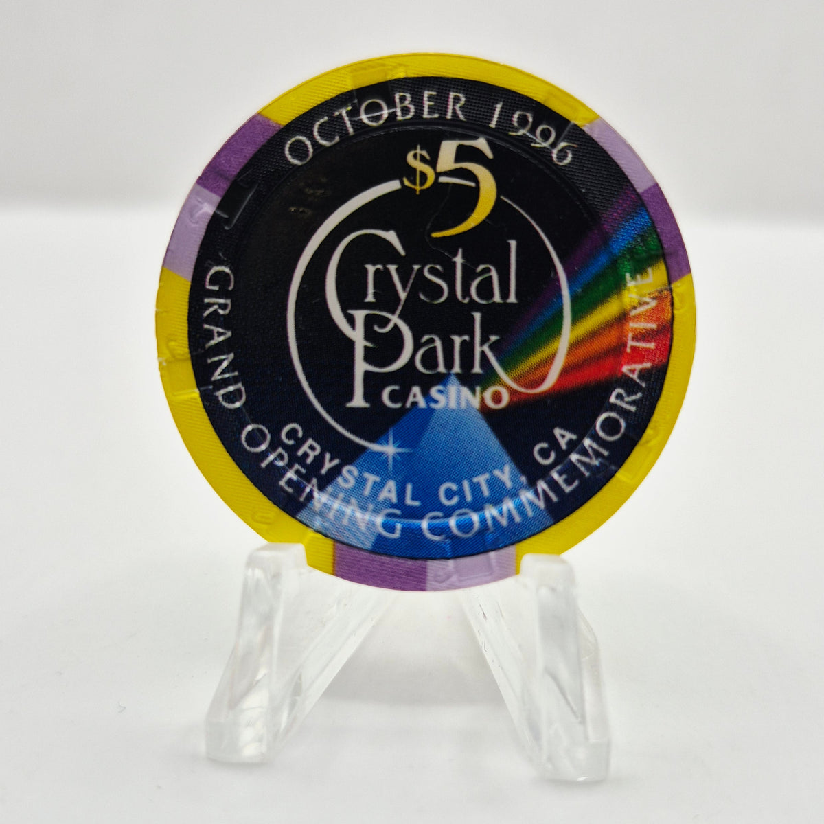 Crystal Park Casino Crystal City California 1996 Grand Opening 'Year of the Boar' $5 Casino Chip