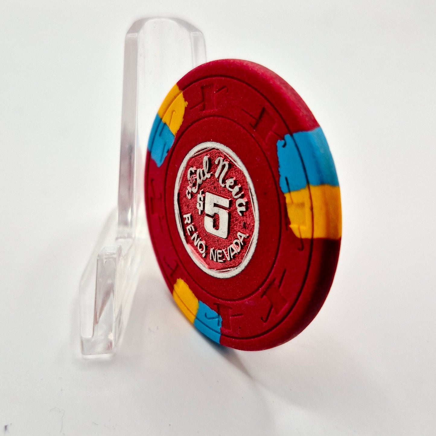 Club Cal Neva Reno Nevada 1977 $5 "Paulson Metal Inlay" $5 Casino Chip N4984 (Worn)
