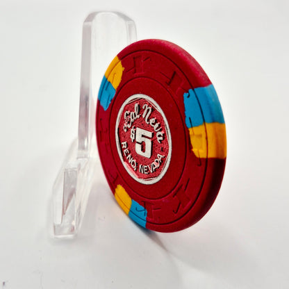 Club Cal Neva Reno Nevada 1977 $5 "Paulson Metal Inlay" $5 Casino Chip N4984 (Worn)