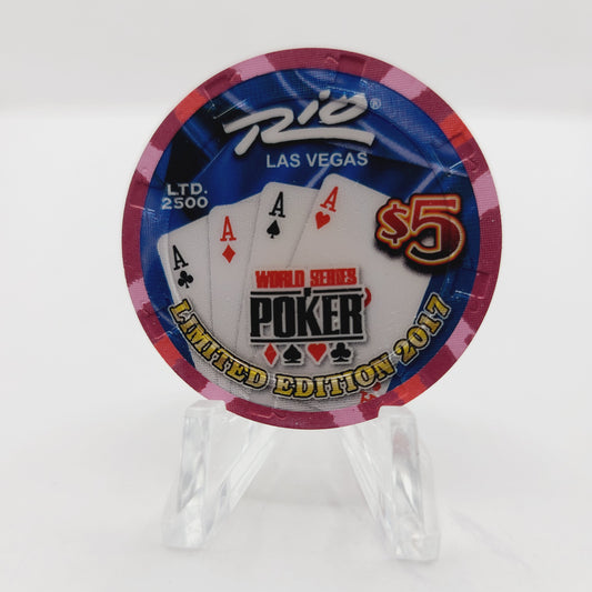 Rio Hotel Casino Las Vegas Nevada 2017 WSOP "4 Aces" $5 Casino Chip D2600 LTD 2500