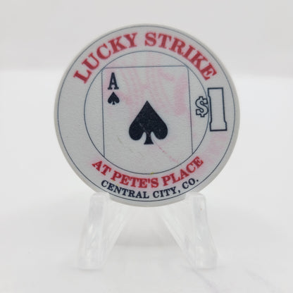 Lucky Strike at Pete's Place Central City Colorado 1996 "Ace of Spades" $1 Casino Chip