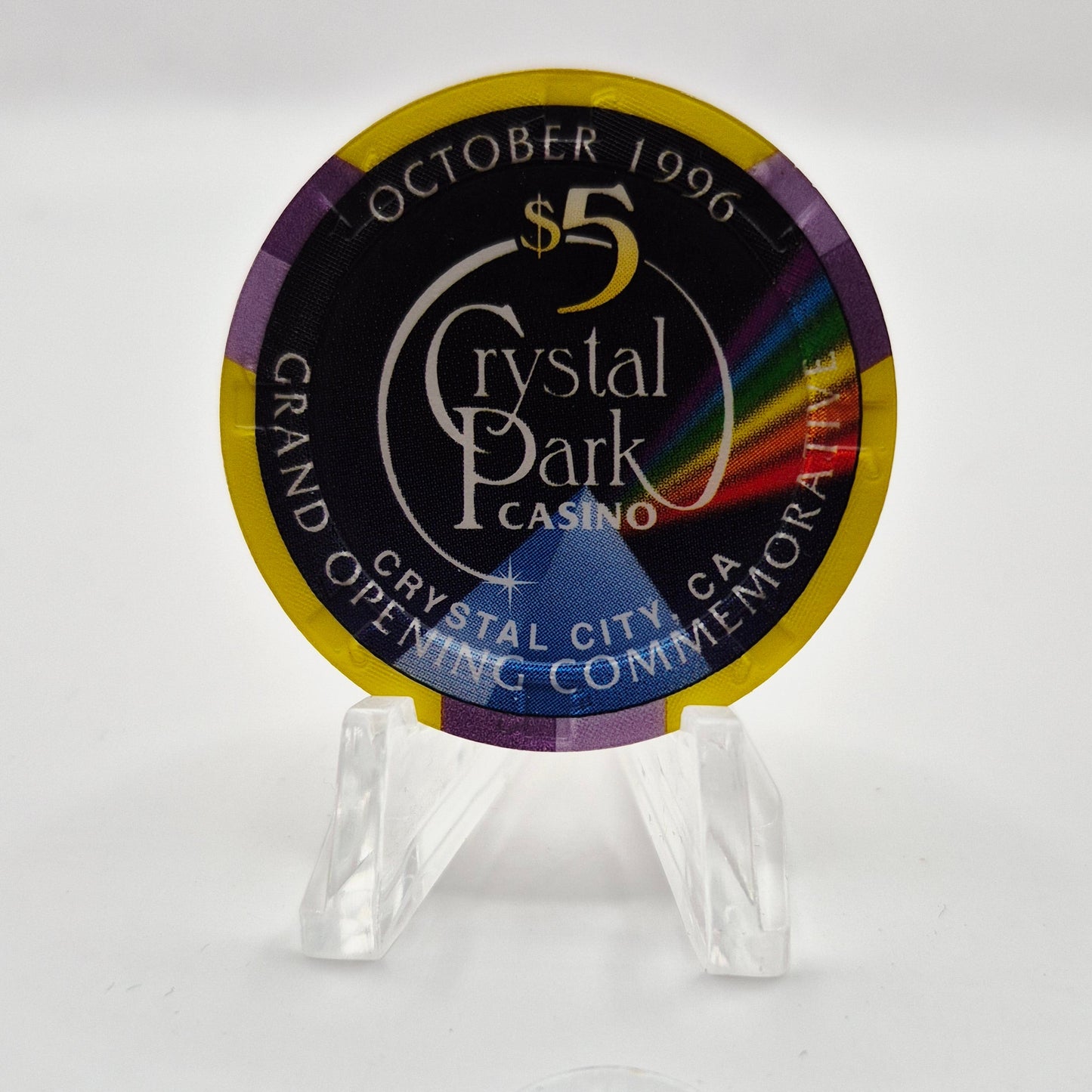 Crystal Park Casino Crystal City California 1996 Grand Opening 'Year of the Horse' $5 Casino Chip