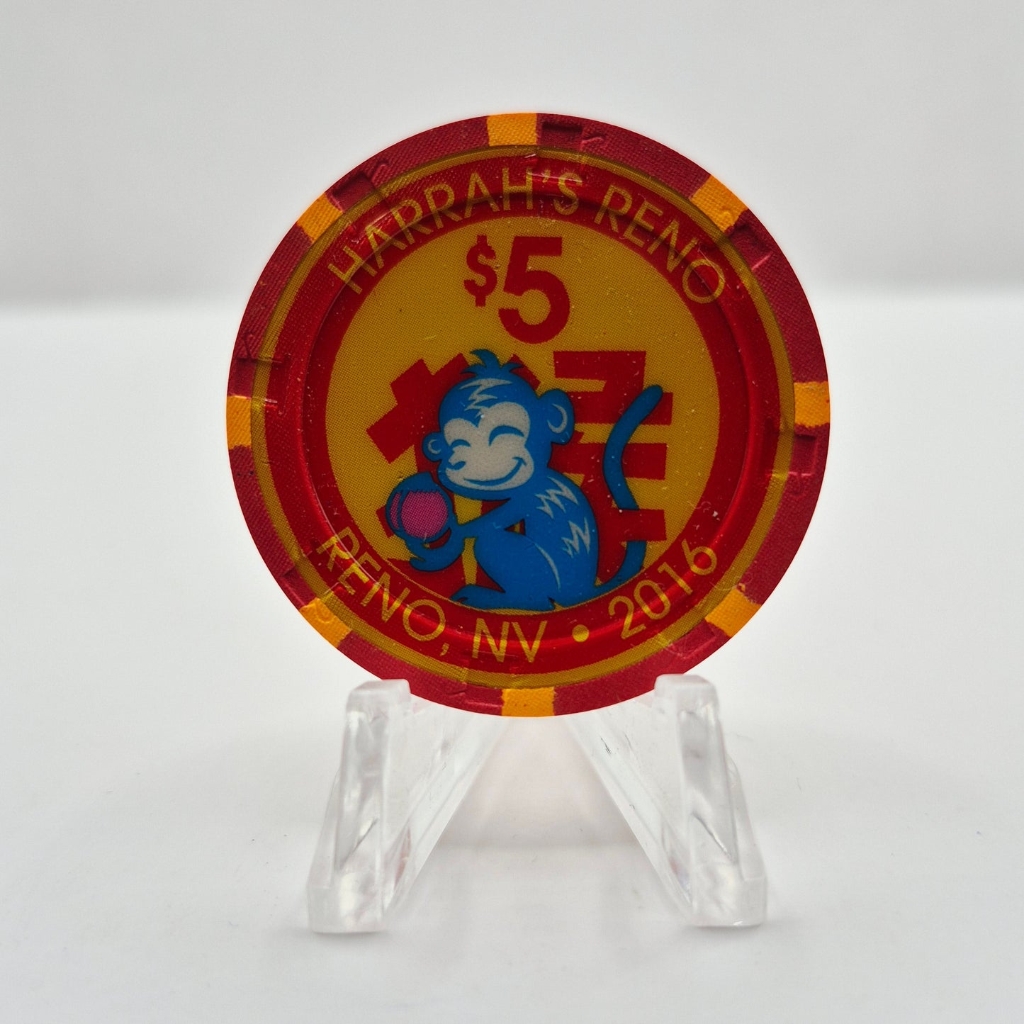 Harrah's Casino Hotel Reno Nevada 2016 'Year of the Monkey' $5 Casino Chip D2108