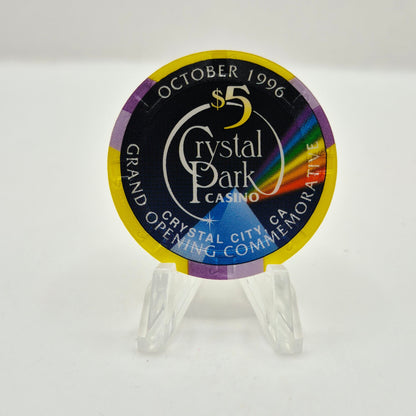 Crystal Park Casino Crystal City California 1996 Grand Opening 'Year of the Rabbit' $5 Casino Chip