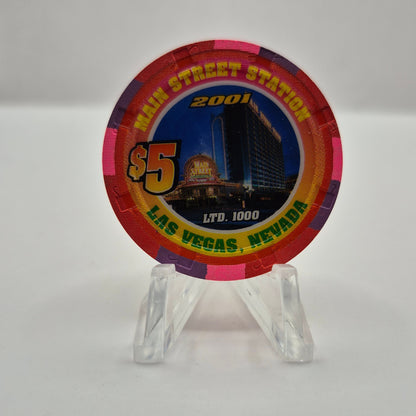 Main Street Station Hotel Casino Las Vegas Nevada 2001 'Richard Petty' $5 Casino Chip V7077
