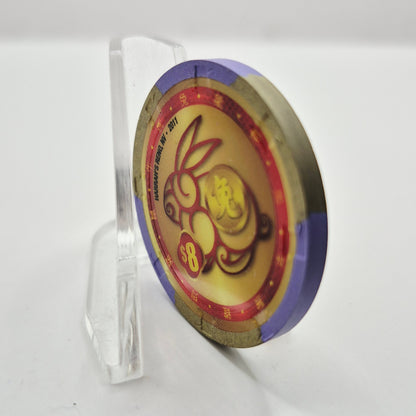 Harrah's Casino Hotel Reno Nevada 2011 'Chinese New Year of the Rabbit' $8 Casino Chip D0062