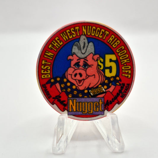 John Ascuaga's Nugget Sparks Nevada 1992 'Best in the West, Rib Cook-Off' LE $5 Casino Chip N0641