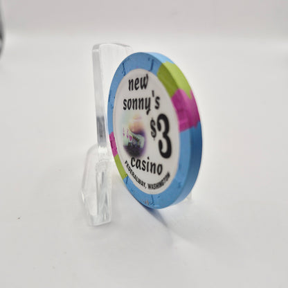 New Sonny's Casino "Card Room" Federal Way Washington $3 Casino Chip