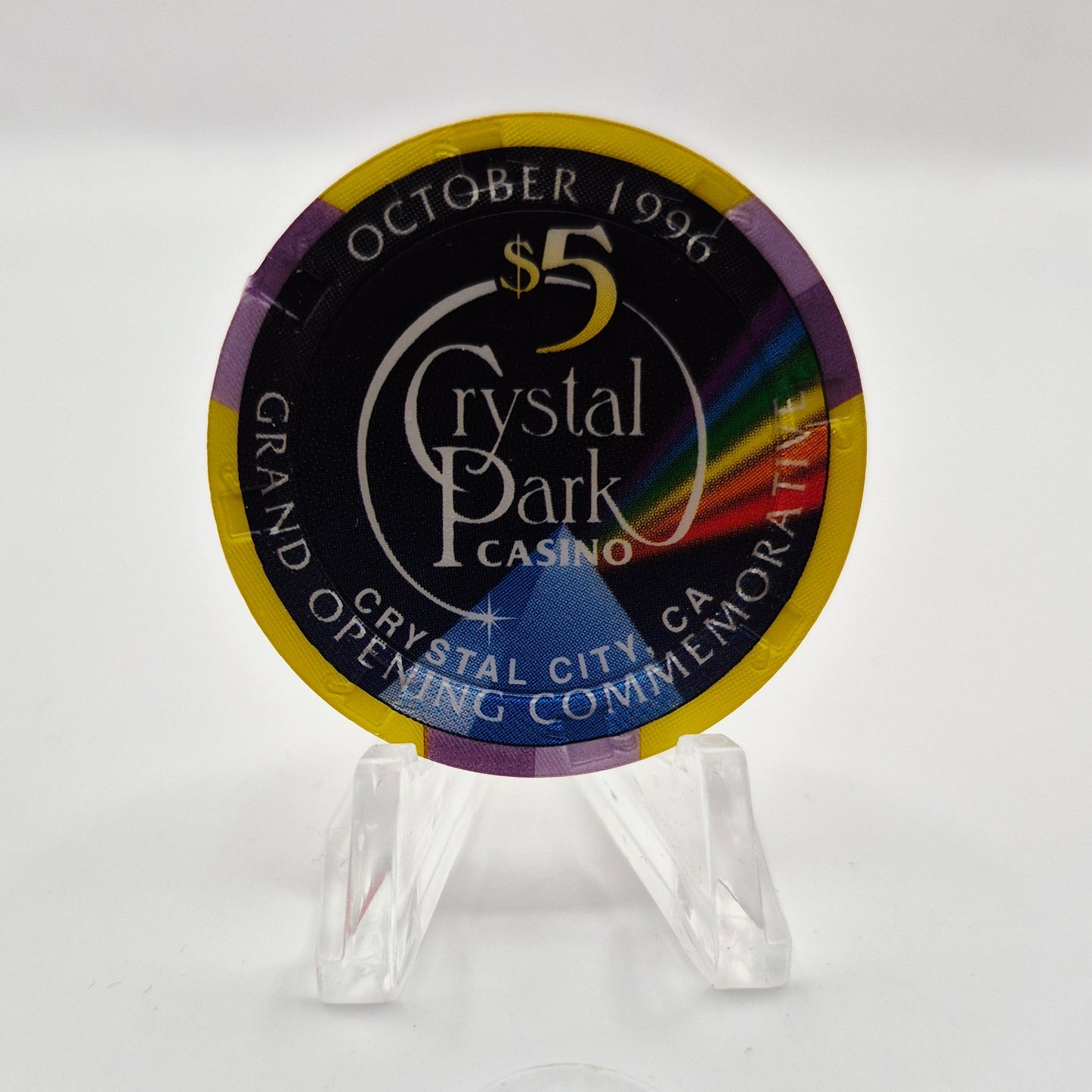 Crystal Park Casino Crystal City California 1996 Grand Opening 'Year of the Rooster' $5 Casino Chip