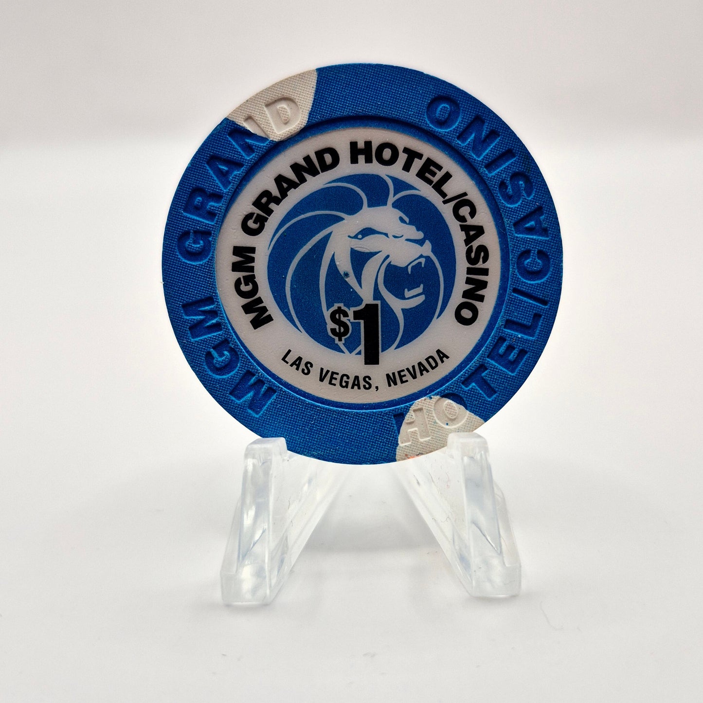 MGM Grand Hotel Casino Las Vegas Nevada 1996 $1 Casino Chip N8747 "Med.Blue Lion"