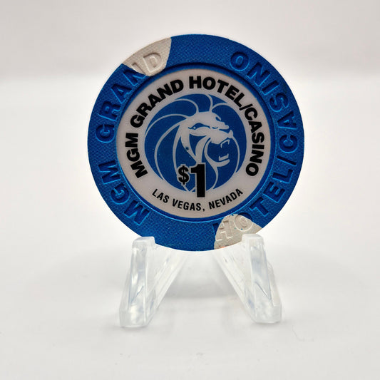 MGM Grand Hotel Casino Las Vegas Nevada 1996 $1 Casino Chip N8747 "Med.Blue Lion"