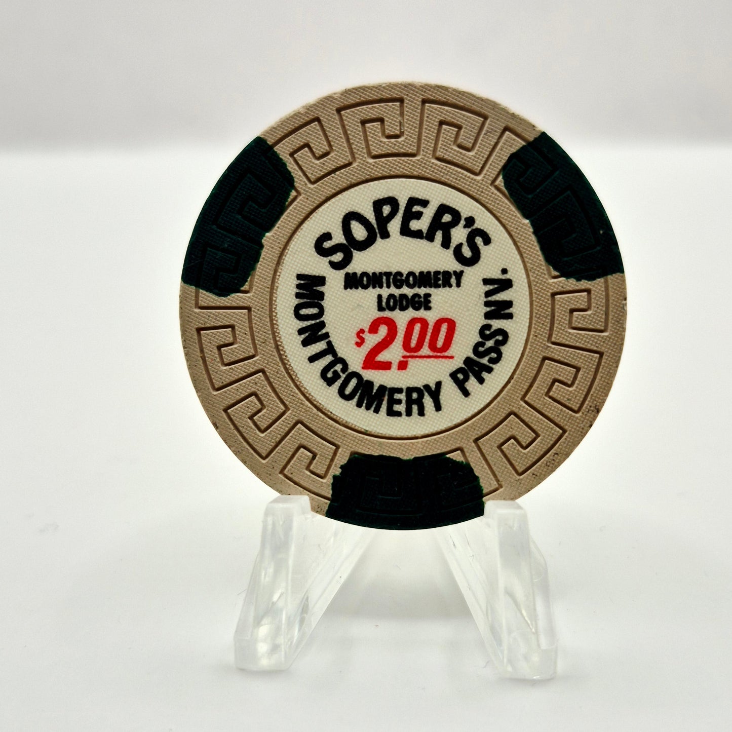 Montgomery Lodge "Soper’s" Montgomery Pass Nevada 1980's $2 Chip E5596 *Circulated