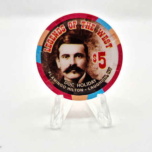 Flamingo Hilton Laughlin Nevada 1996 'Legends of the West - Doc Holiday' Series 8 LE $5 Casino Chip N8289