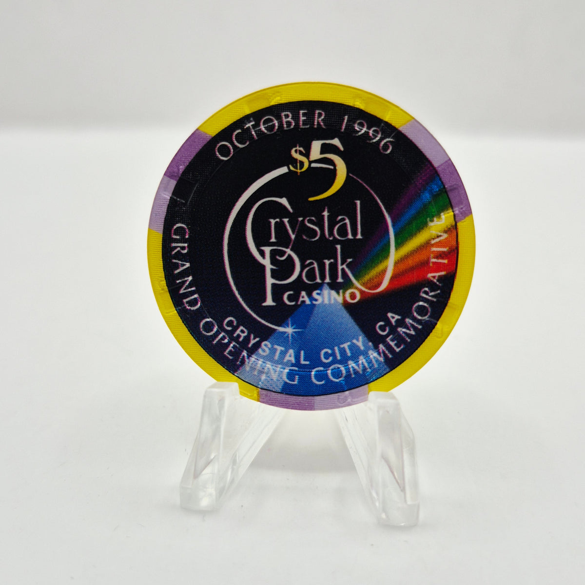 Crystal Park Casino Crystal City California 1996 Grand Opening 'Year of the Tiger' $5 Casino Chip