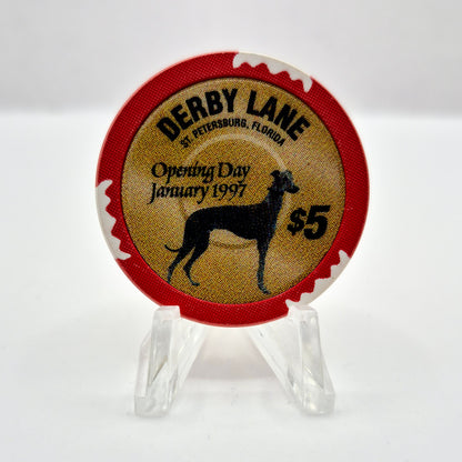 Derby Lane Racino St Petersburg Florida 1997 "OPENING DAY" $5 Casino Chip