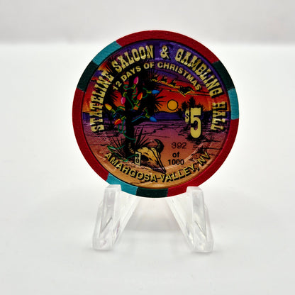 Stateline Saloon Amargosa Valley Nevada 1996 '10 Pipers Piping $5 Casino Chip N9173