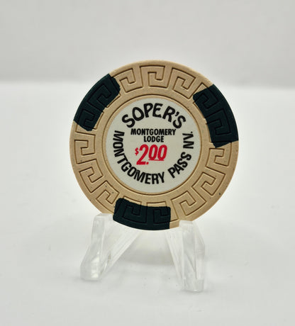 Montgomery Lodge 'Sopers' Montgomery Pass Nevada 1980's $2 Casino Chip E5596 *Circulated