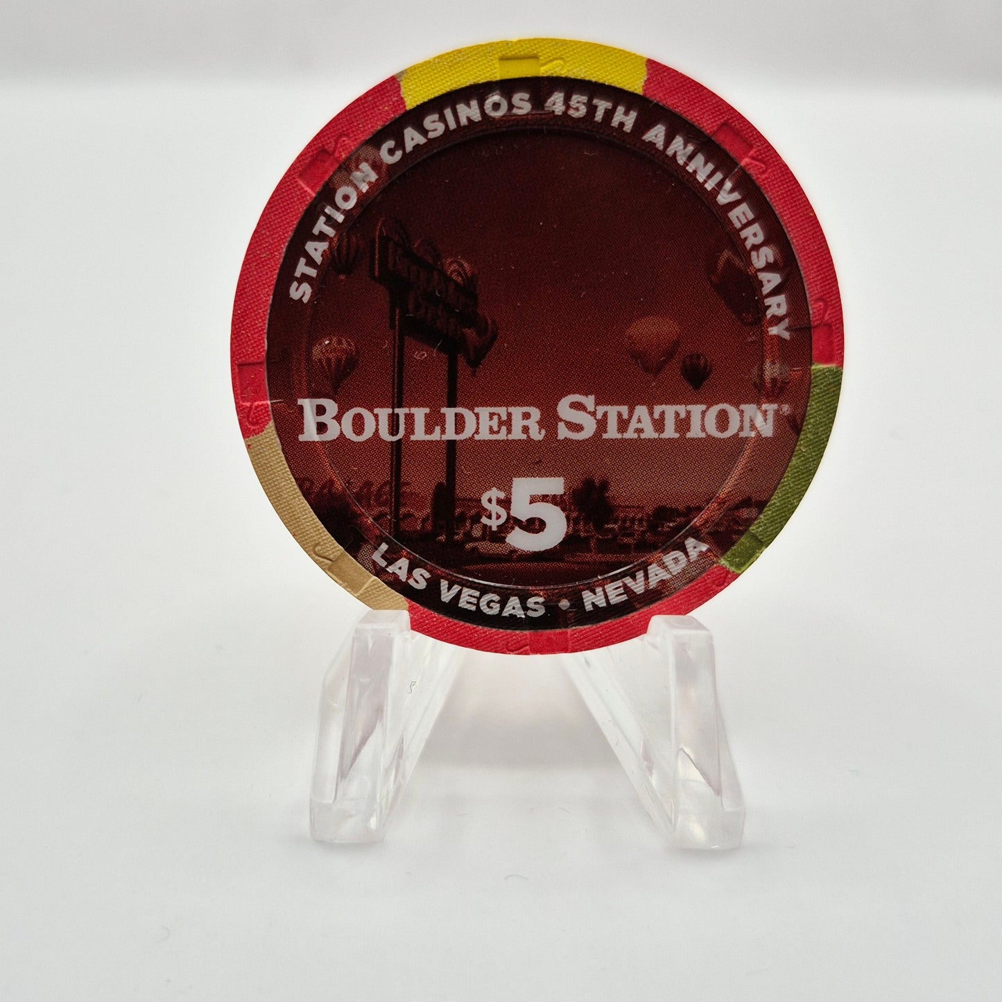 Boulder Station Hotel Casino Las Vegas Nevada 2021 'Station Casinos 45 Year Anniversary' $5 Casino Chip
