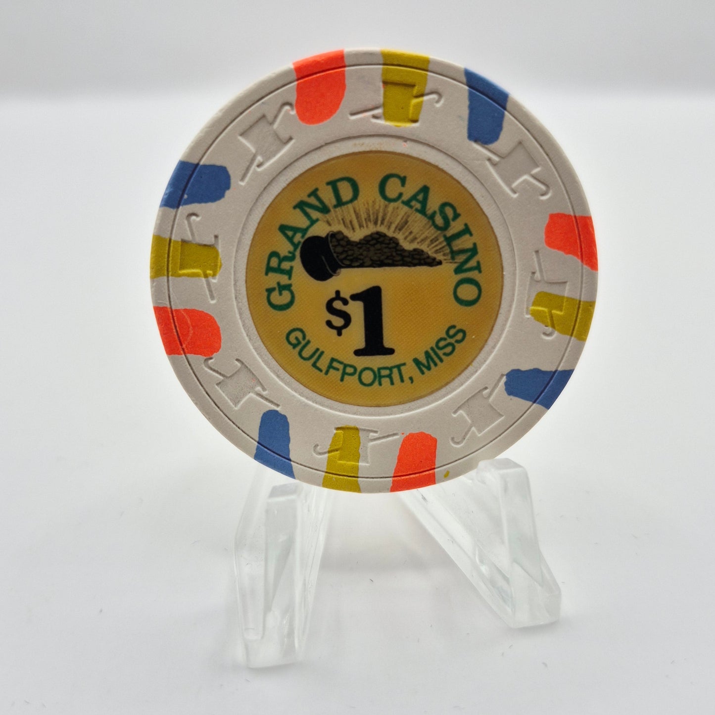 Grand Riverboat Casino Gulfport Mississippi $1 Casino Chip *One side tan