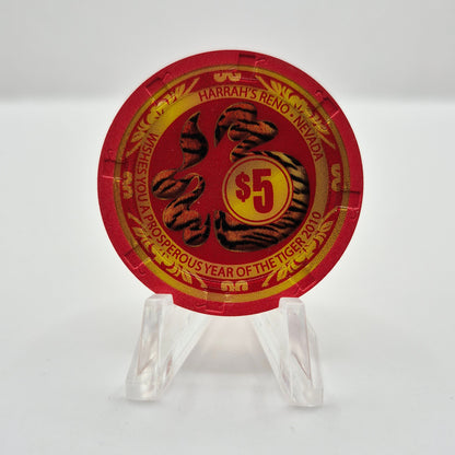 Harrah's Casino Hotel Reno Nevada 2010 'Year of the Tiger' $5 Casino Chip E9521