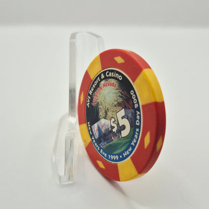 Avi Resort Casino Laughlin Nevada 'New Year's Eve 1999' $5 Casino Chip V3686