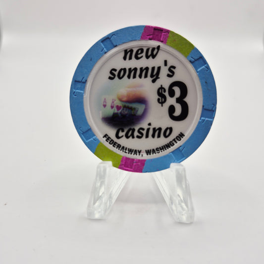 New Sonny's Casino "Card Room" Federal Way Washington $3 Casino Chip