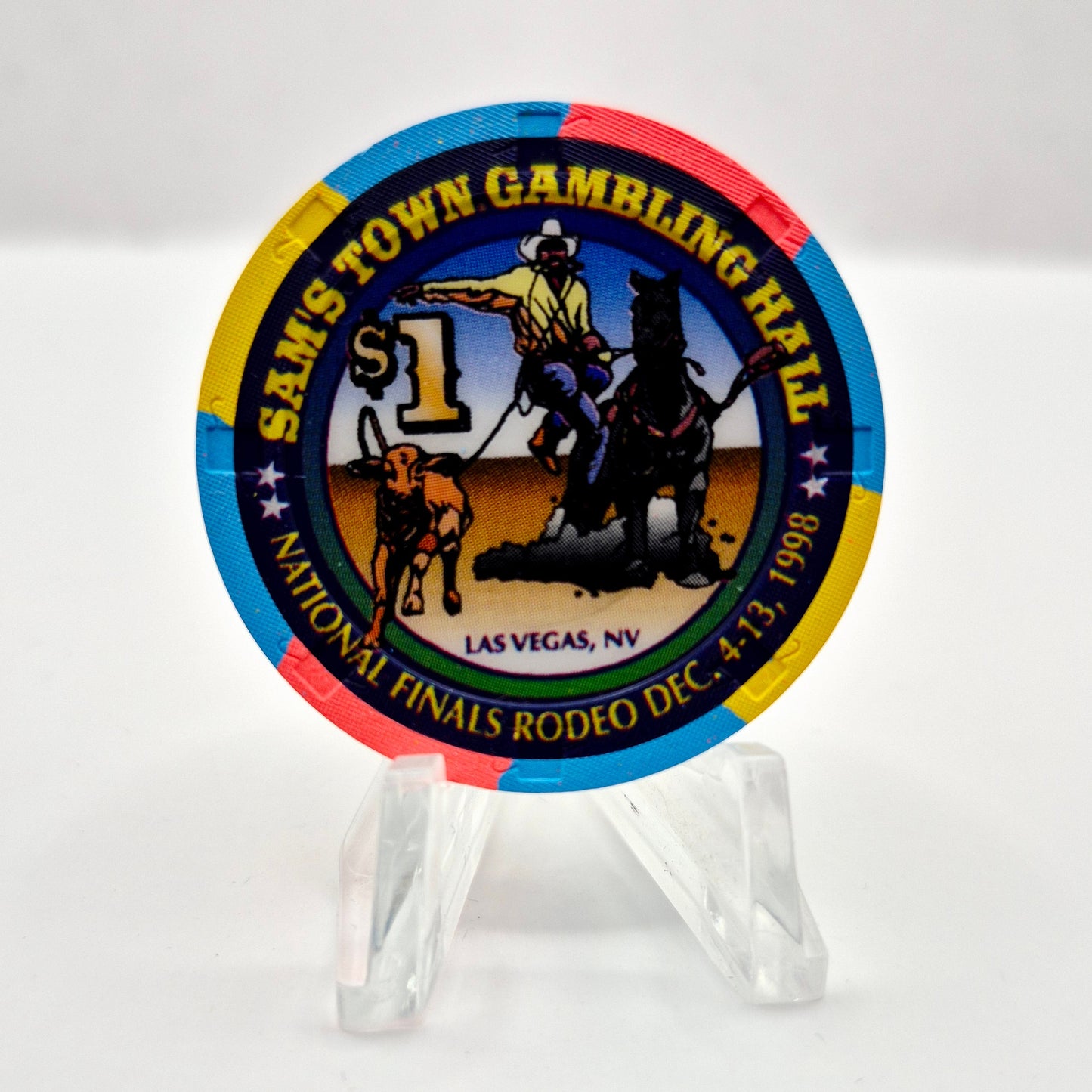Sam's Town Hotel Casino Las Vegas Nevada 1998 'Fred Whitfield NFR' $1 Casino Chip V3365