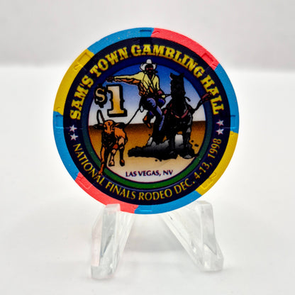 Sam's Town Hotel Casino Las Vegas Nevada 1998 'Fred Whitfield NFR' $1 Casino Chip V3365