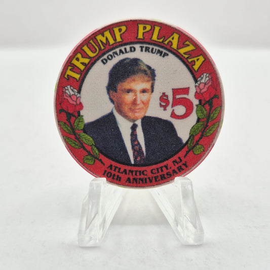 Trump Plaza Atlantic City New Jersey 10th anniversary $5 'Donald Trump' Casino Chip