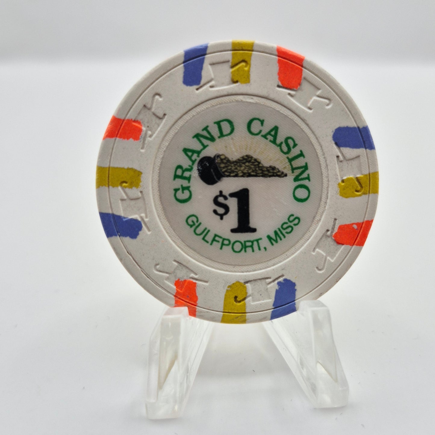 Grand Riverboat Casino Gulfport Mississippi $1 Casino Chip *One side tan