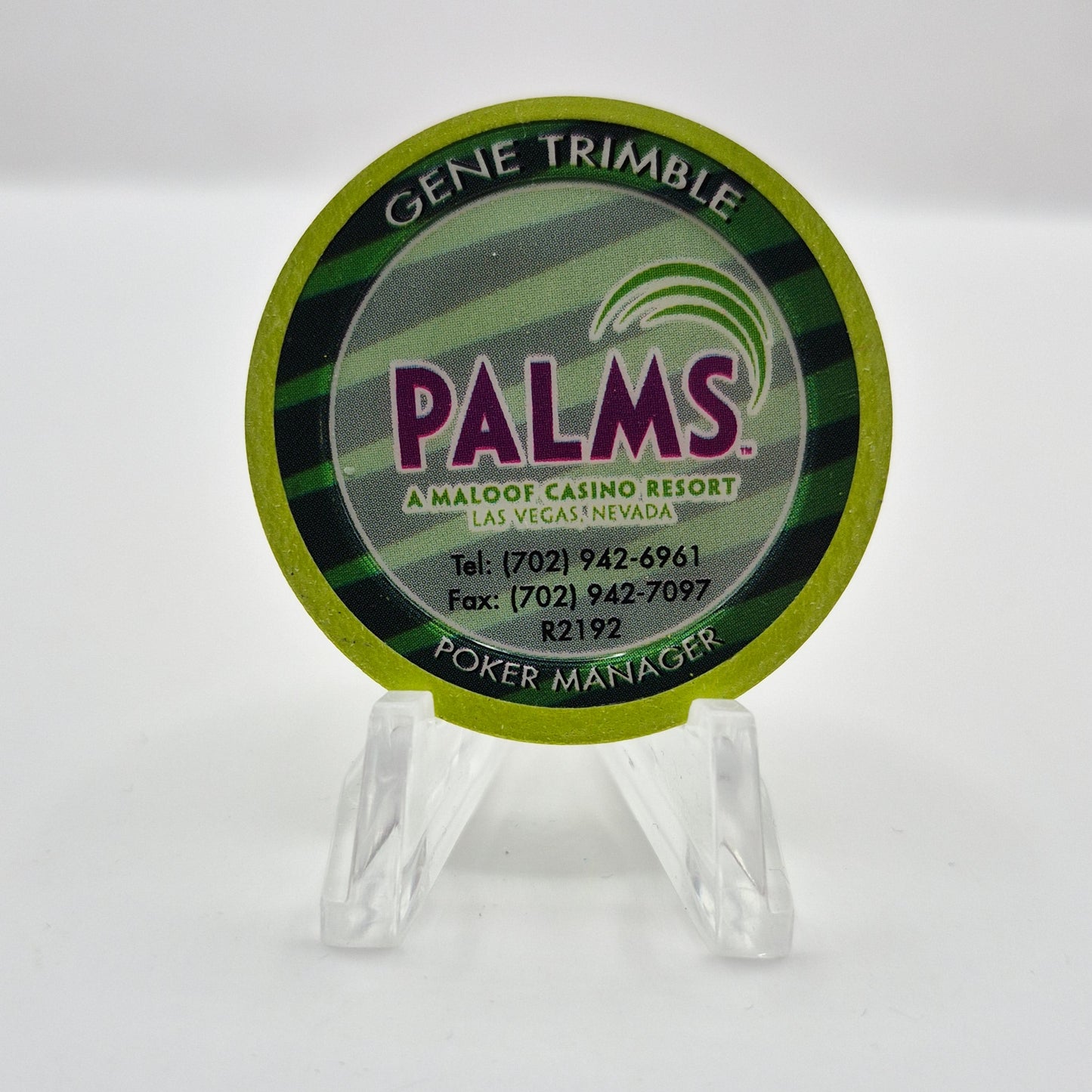 Palms Hotel Casino Las Vegas Nevada 'Gene Trimble Poker Manager Business Card' Casino Chip CG207966
