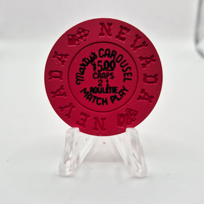Carousel 'Marty's' Casino Las Vegas Nevada $5 "Craps-21- Roulette-Match Play-NCV" Casino Chip V3831 LTD 100