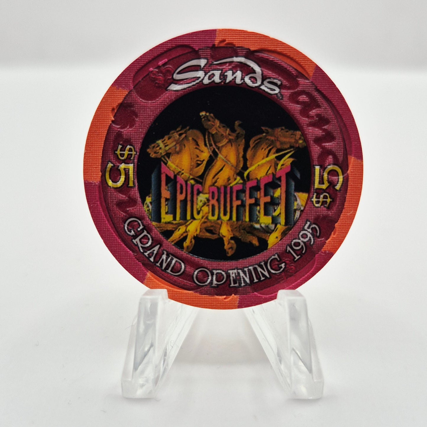 Sands Hotel Casino Atlantic City New Jersey '1995 Epic Buffet Grand Opening' $5 Casino Chip