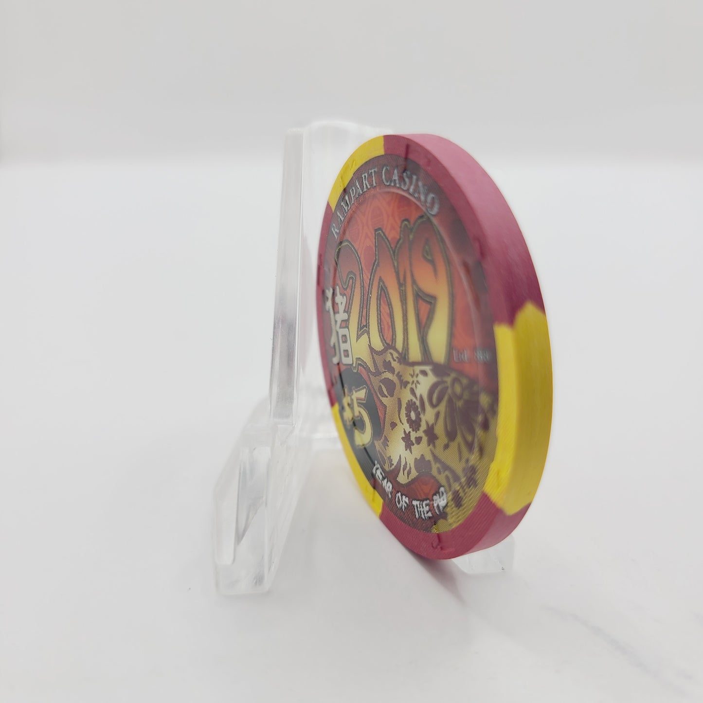 Rampart Hotel Casino Las Vegas Nevada 2019 "Year of The Pig" $5 Casino Chip LTD 888