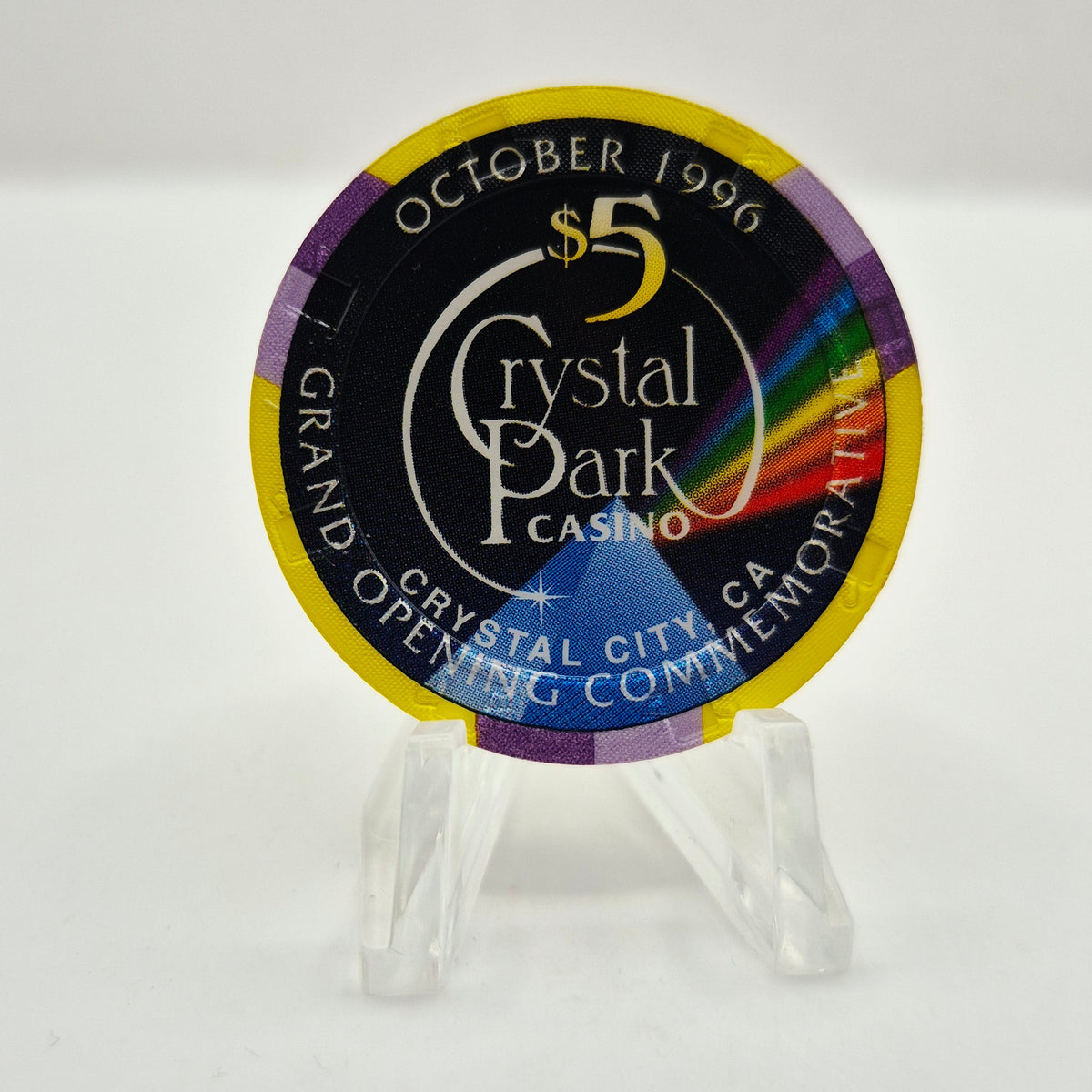 Crystal Park Casino Crystal City California 1996 Grand Opening 'Year of the Dragon' $5 Casino Chip