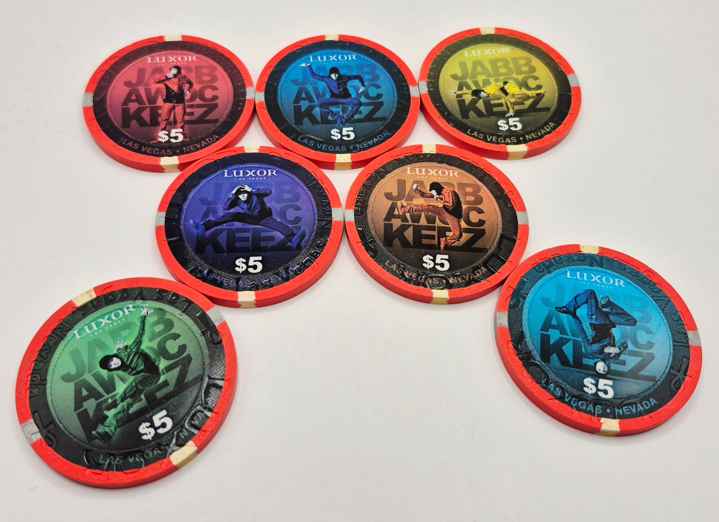 Luxor Hotel Casino Las Vegas Nevada 2013 'Jabbawockeez' 7 Chip Collection