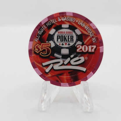 Rio Hotel Casino Las Vegas Nevada 2017 WSOP "Heart Flush" $5 Casino Chip D2601  LTD2500