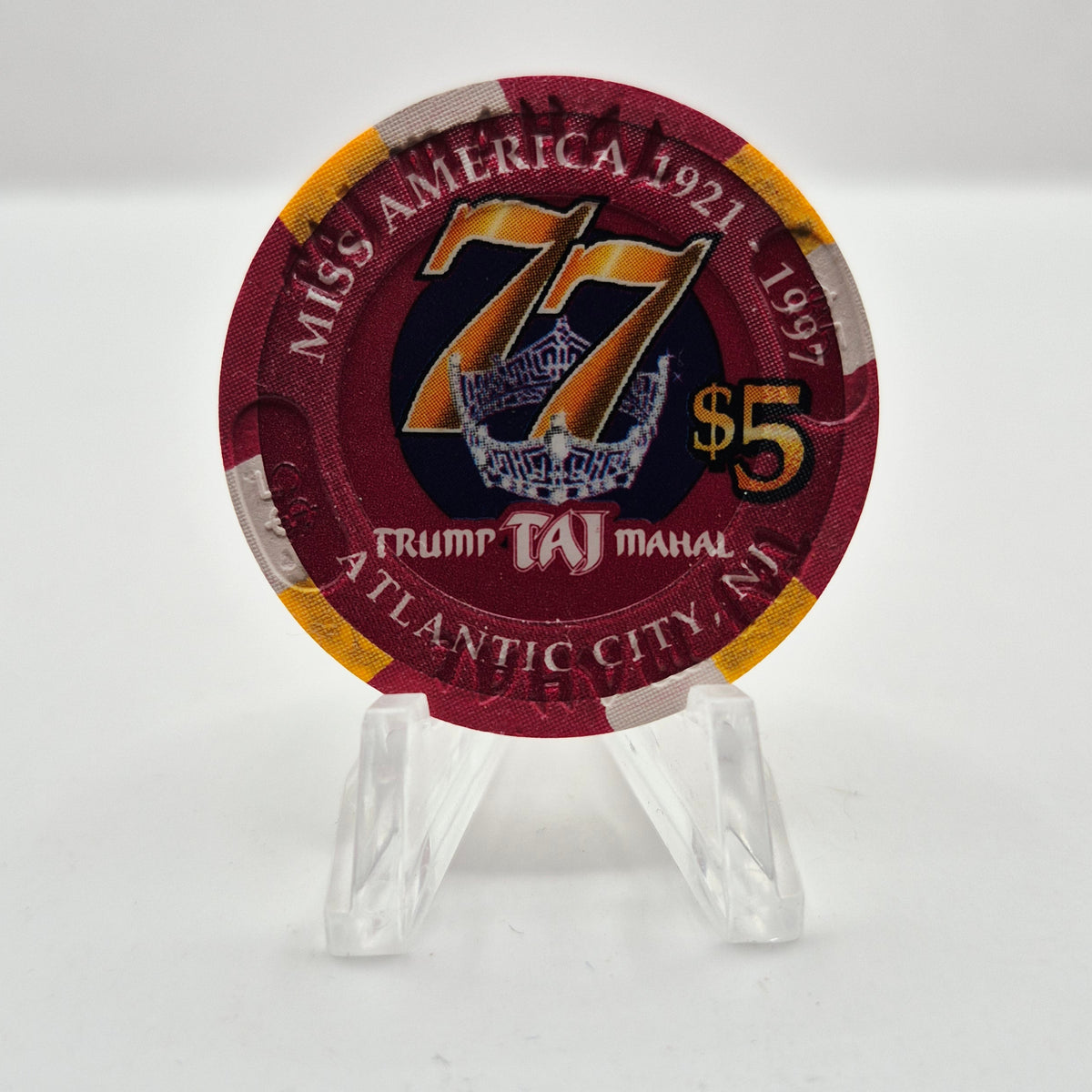 Trump Taj Mahal Hotel Casino "Miss America Tara Holland" 1997 $5 Casino Chip