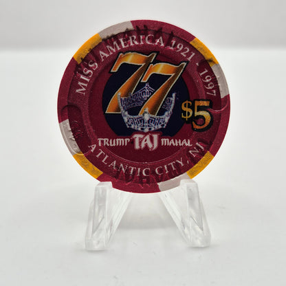 Trump Taj Mahal Hotel Casino "Miss America Tara Holland" 1997 $5 Casino Chip