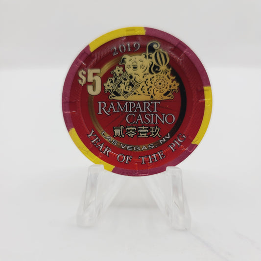 Rampart Hotel Casino Las Vegas Nevada 2019 "Year of The Pig" $5 Casino Chip LTD 888