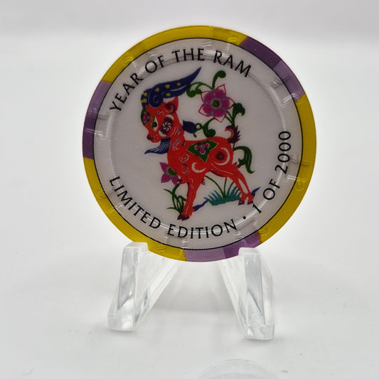 Crystal Park Casino Crystal City California 1996 Grand Opening 'Year of the Ram' $5 Casino Chip