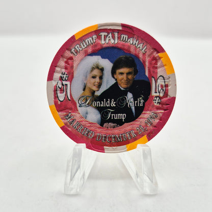 Trump Taj Mahal Hotel Casino Atlantic City New Jersey 1993 'Donald and Marla Trump' Wedding $5 Casino Chip