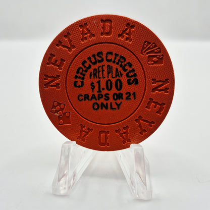 Circus Circus Casino Las Vegas Nevada 1970's "Free Play Craps or 21 Only" Casino Chip N6121