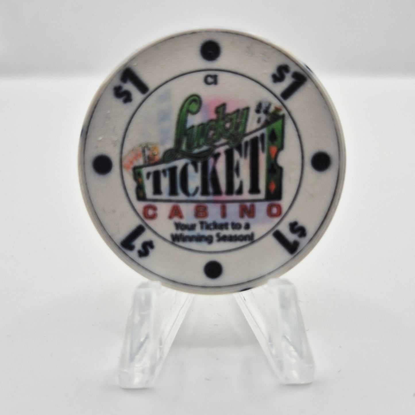Lucky Ticket Casino Card Room Spokane Washington $1 Casino Chip *Worn